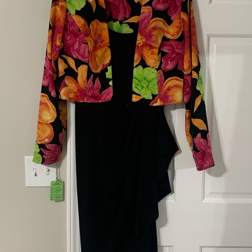 NWT Vintage Karen Florence Floral Jacket and Black Dress Set